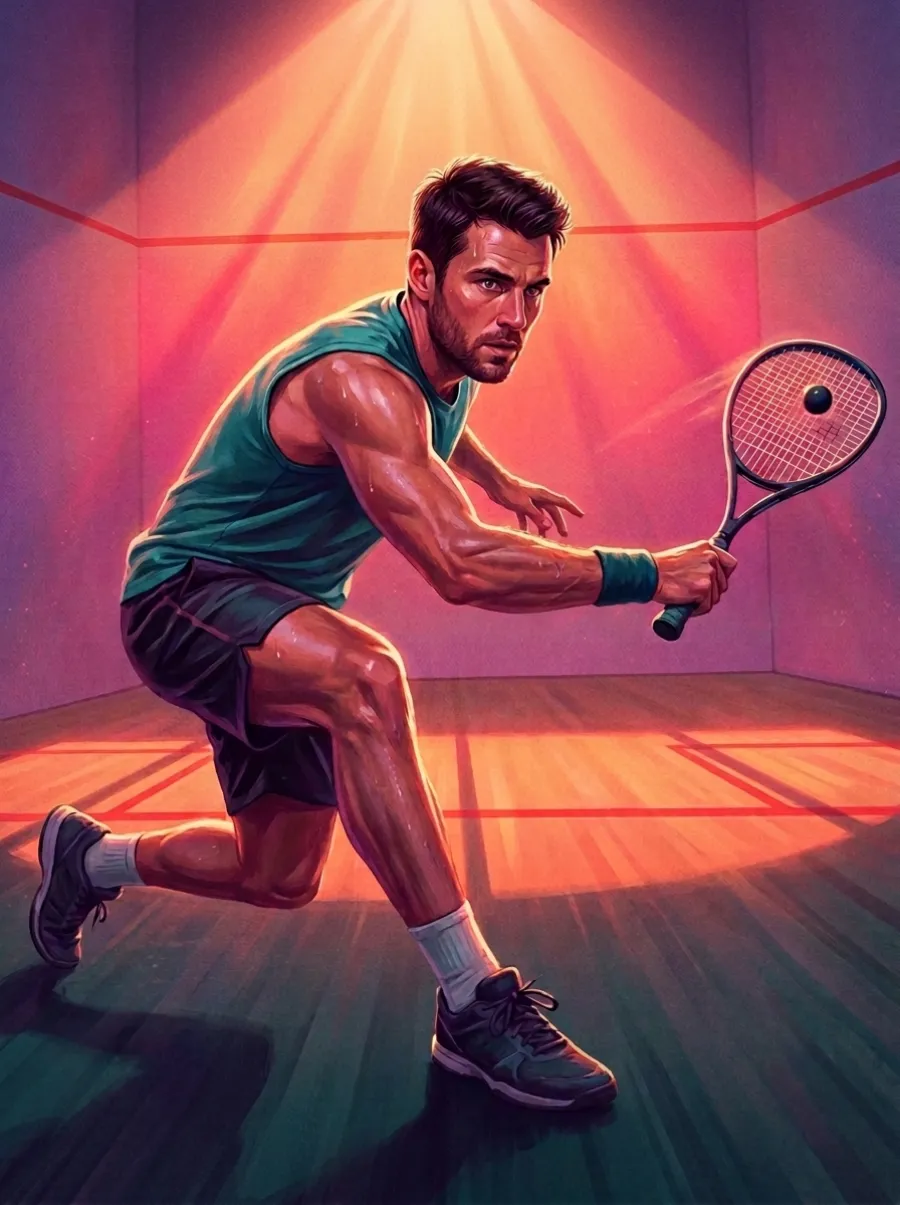 Jugador de squash lanzándose a por la bola