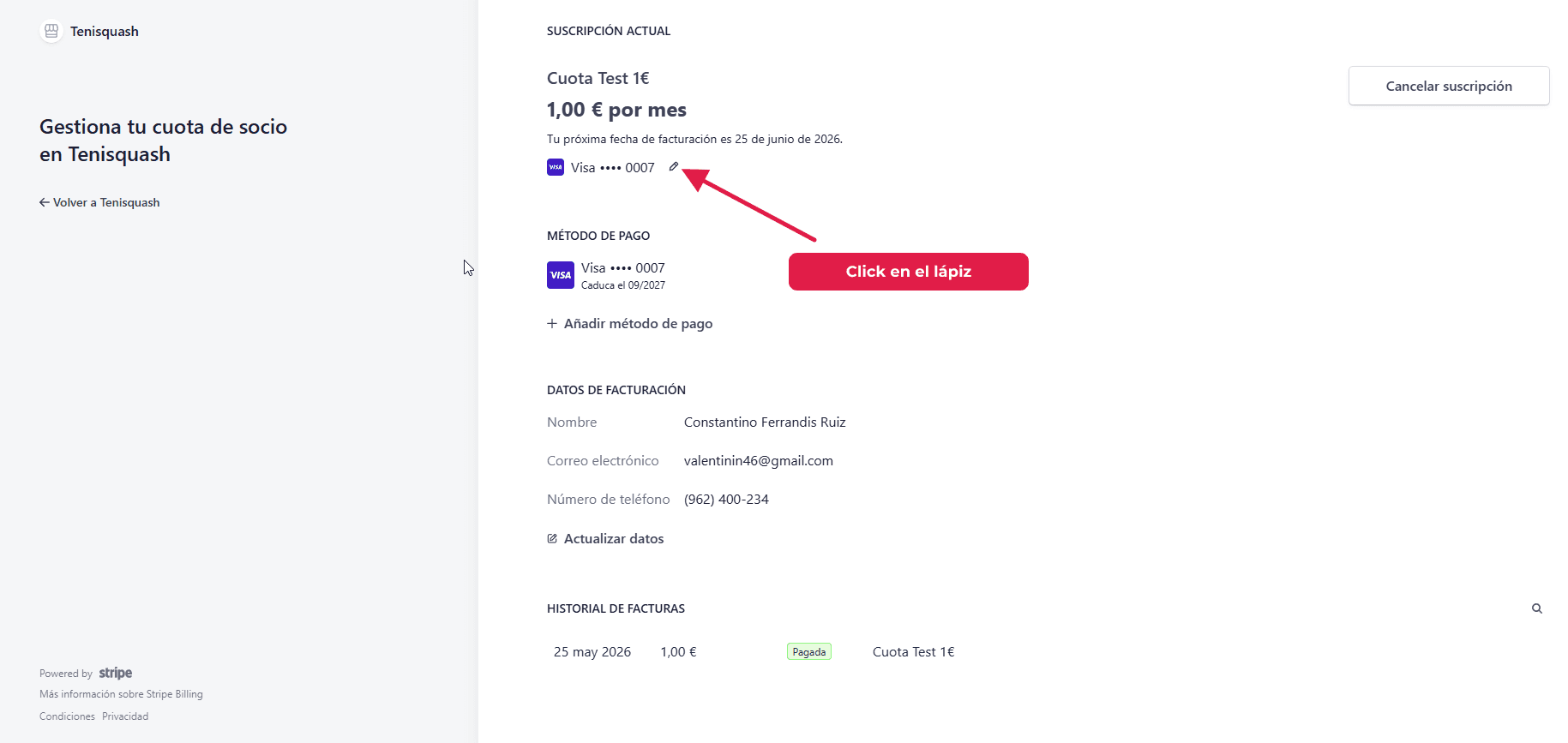 Lápiz para cambiar la tarjeta en el portal