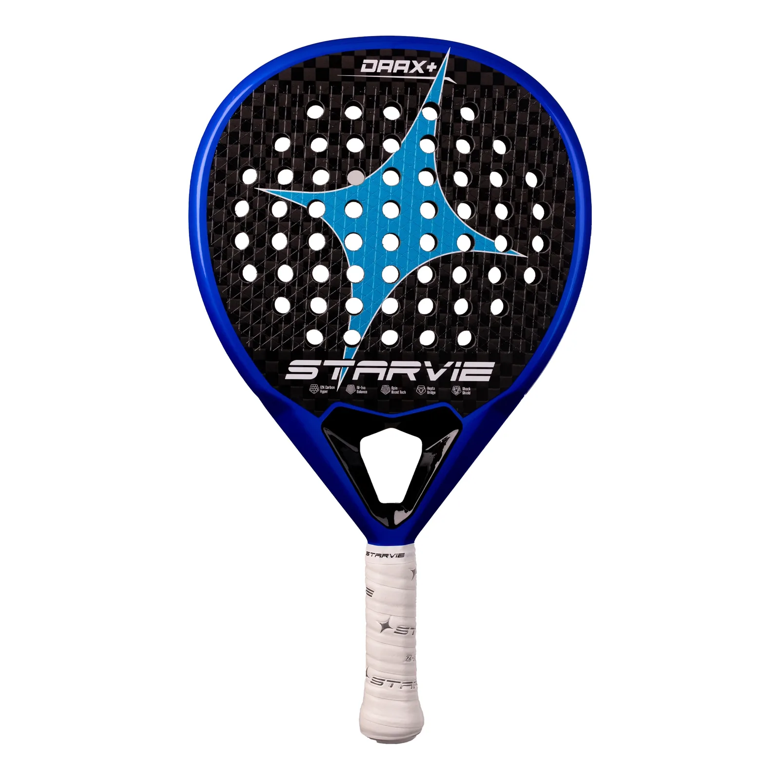 Pala de pádel StarVie Drax+ 2027 vista de frente, en azul